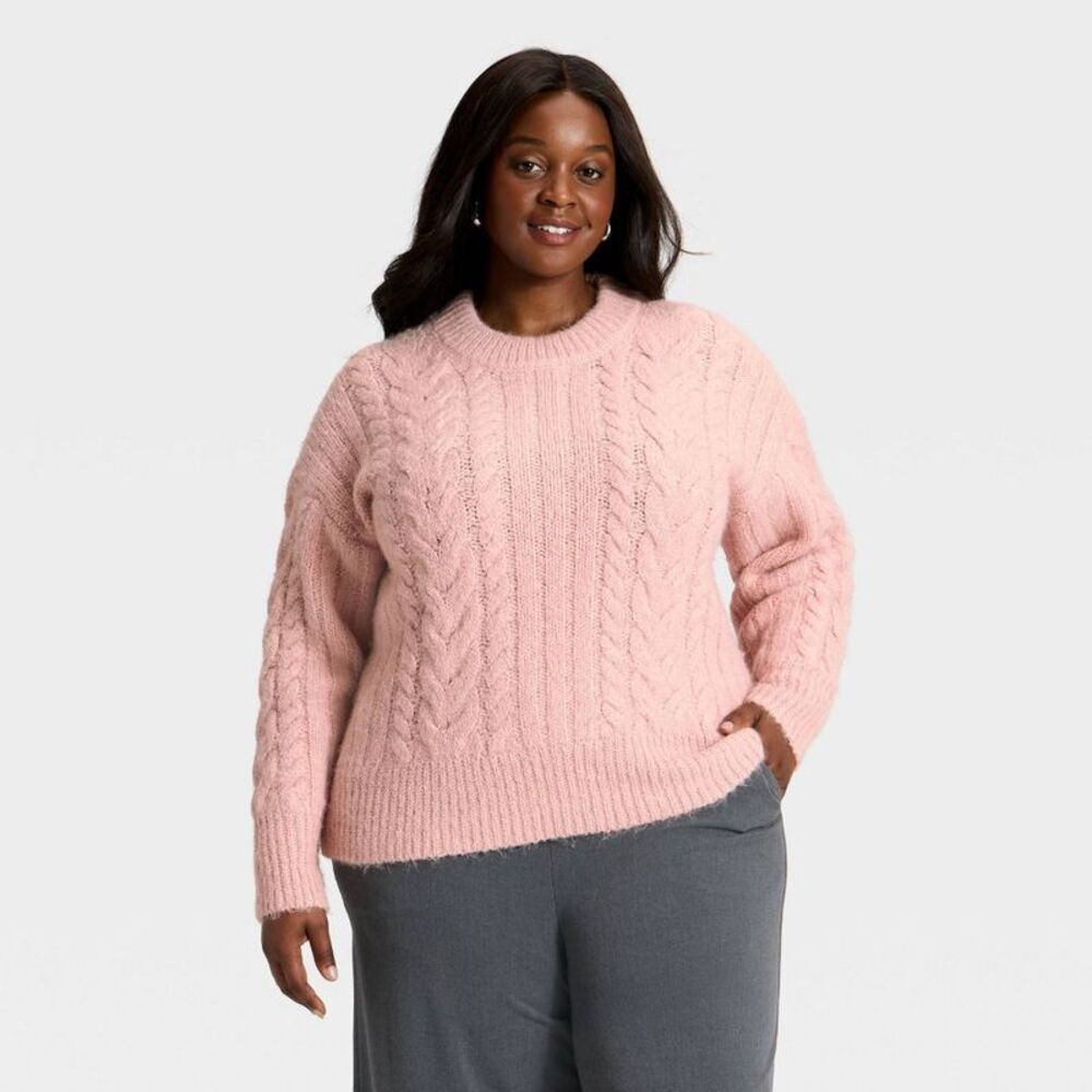 Women's Cabled Sweater - A New Day Pink XXL